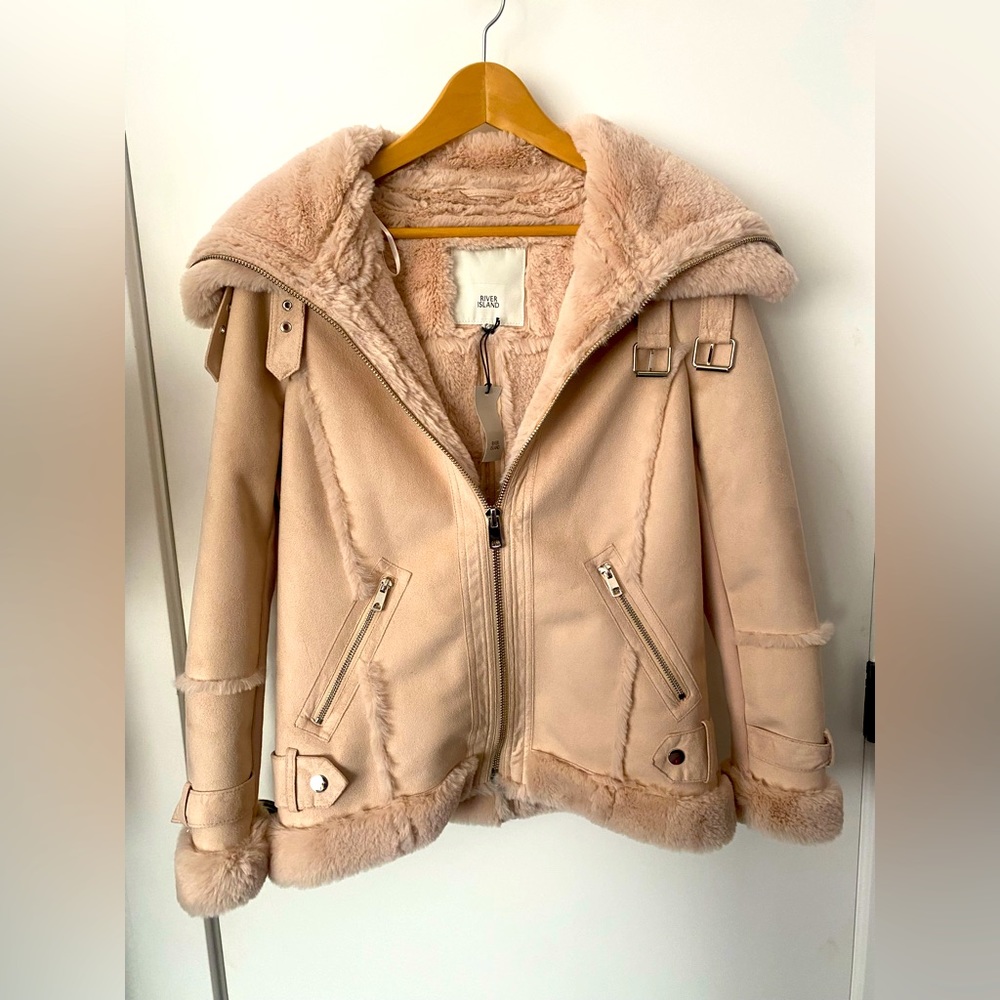 River Island Cream Shearling Jacket